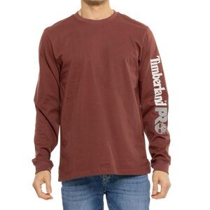 Timberland PRO Men’s Medium Core Logo Long-Sleeve Shirt Maroon Red Cotton Blend